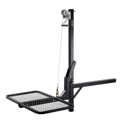 Hitch Deer Hoist with Lifting System Platform, 300 lbs Load Capacity, Game Hoist Winch Lift with 2-inch Receiver, 360-Degree Swivel Shaft & Foldable, Hitch-Mounted Deer Hanger for Moving Game