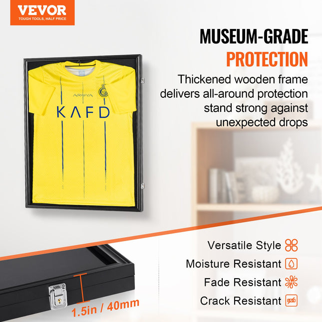 Jersey Display Frame Case, 590 x 790 x 40 mm, Large Lockable Sport Jersey Shadow Box with 98% UV Protection PC Glass and Hangers, for Baseball Basketball Football Hockey Shirt and Uniform