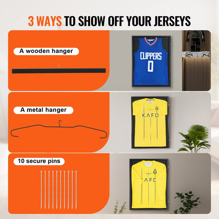 Jersey Display Frame Case, 590 x 790 x 40 mm, Large Lockable Sport Jersey Shadow Box with 98% UV Protection PC Glass and Hangers, for Baseball Basketball Football Hockey Shirt and Uniform