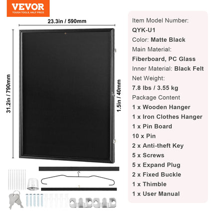 Jersey Display Frame Case, 590 x 790 x 40 mm, Large Lockable Sport Jersey Shadow Box with 98% UV Protection PC Glass and Hangers, for Baseball Basketball Football Hockey Shirt and Uniform