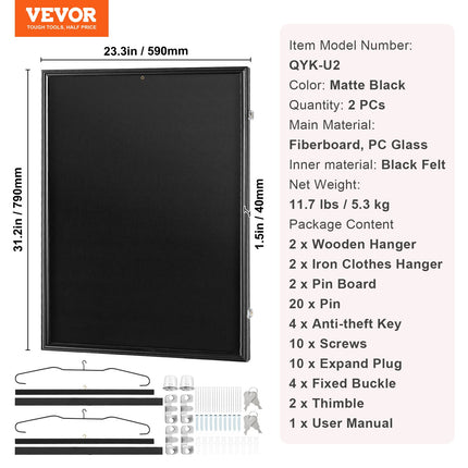 2PCs Jersey Display Frame Case, 590 x 790 x 40 mm, Large Lockable Sport Jersey Shadow Box with 98% UV Protection PC Glass and Hangers, for Baseball Basketball Football Hockey Shirt and Uniform