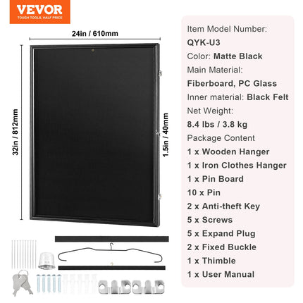 Jersey Display Frame Case, 610 x 812 x 40 mm, Large Lockable Sport Jersey Shadow Box with 98% UV Protection PC Glass and Hangers, for Baseball Basketball Football Hockey Shirt and Uniform, Black