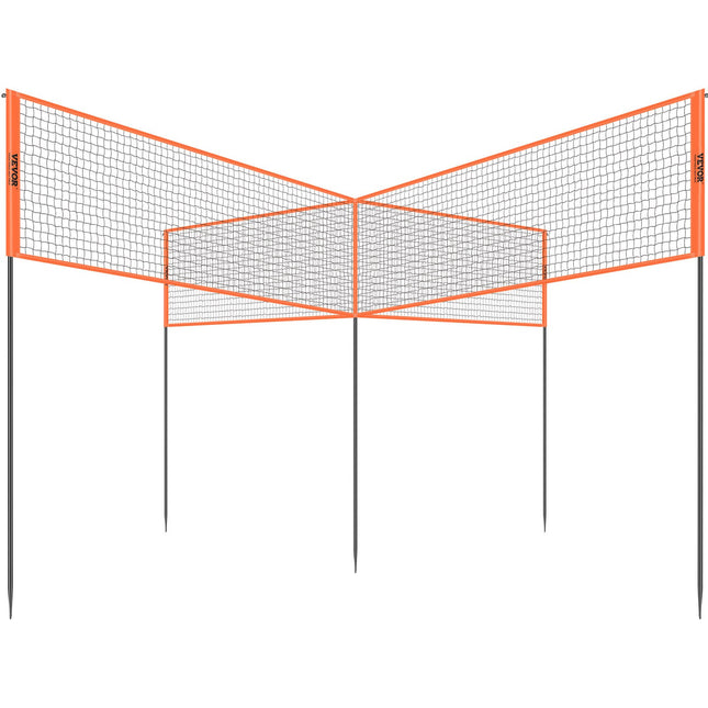 4-Way Volleyball Net, Adjustable Height Badminton Net Set for Backyard Beach Lawn, Outdoor Portable Volleyball Net with Carrying Bag, 4 Square Quick Assemble Game Set For Kids And Adults