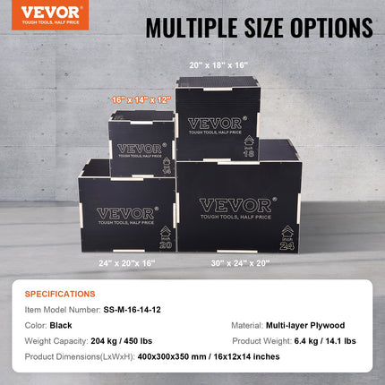 3 in 1 Plyometric Jump Box, 16/14/12 Inch Wooden Plyo Box, Platform & Jumping Agility Box, Anti-Slip Fitness Exercise Step Up Box for Home Gym Training, Conditioning Strength Training, Black