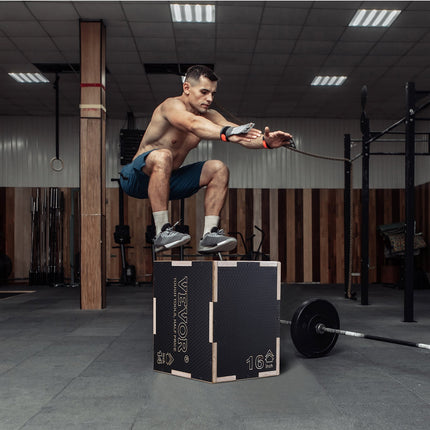 3 in 1 Plyometric Jump Box, 16/14/12 Inch Wooden Plyo Box, Platform & Jumping Agility Box, Anti-Slip Fitness Exercise Step Up Box for Home Gym Training, Conditioning Strength Training, Black