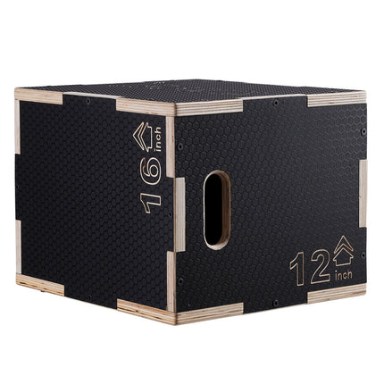3 in 1 Plyometric Jump Box, 16/14/12 Inch Wooden Plyo Box, Platform & Jumping Agility Box, Anti-Slip Fitness Exercise Step Up Box for Home Gym Training, Conditioning Strength Training, Black