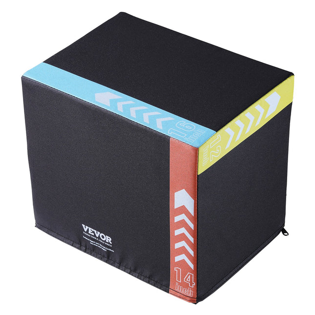 3 in 1 Plyometric Jump Box, 16/14/12 Inch Cotton Plyo Box, Platform & Jumping Agility Box, Anti-Slip Fitness Exercise Step Up Box for Home Gym Training, Conditioning Strength Training, Black