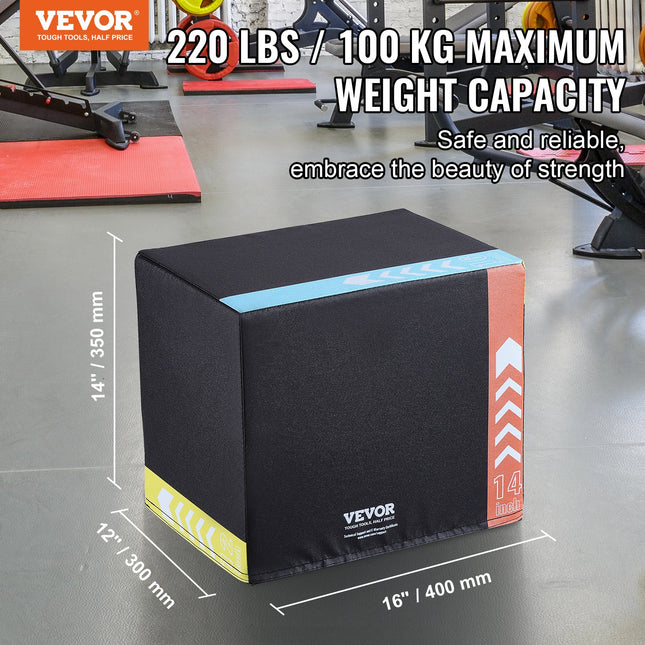 3 in 1 Plyometric Jump Box, 16/14/12 Inch Cotton Plyo Box, Platform & Jumping Agility Box, Anti-Slip Fitness Exercise Step Up Box for Home Gym Training, Conditioning Strength Training, Black