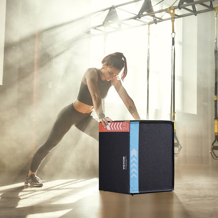 3 in 1 Plyometric Jump Box, 16/14/12 Inch Cotton Plyo Box, Platform & Jumping Agility Box, Anti-Slip Fitness Exercise Step Up Box for Home Gym Training, Conditioning Strength Training, Black