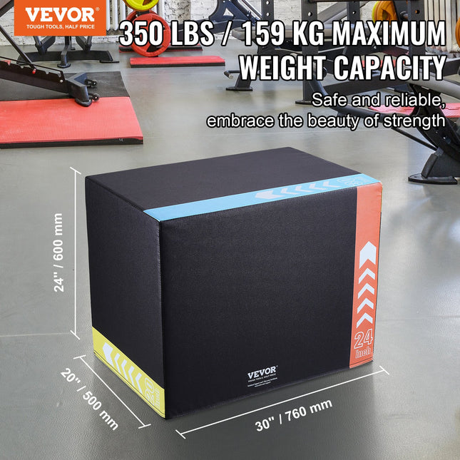 3 in 1 Plyometric Jump Box, 30/24/20 Inch Foam Plyo Box, Platform & Jumping Agility Box, Anti-Slip Fitness Exercise Step Up Box for Home Gym Training, Conditioning Strength Training, Black