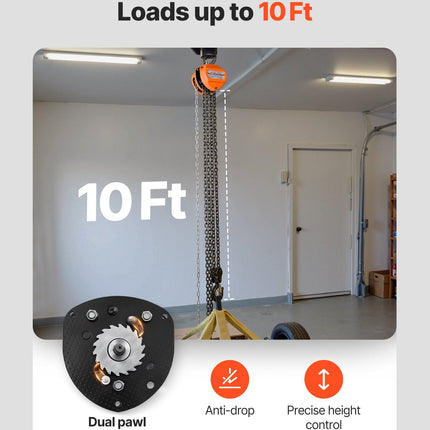 Hand Chain Hoist, 3 Ton Capacity, Manual Chain Block with Upgrade G80 Galvanized Chain, 3 m Lifting Height, Heavy Duty Pulley Hoist for Garage Warehouse Automotive Machinery, Orange
