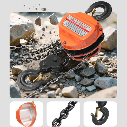 Hand Chain Hoist, 3 Ton Capacity, Manual Chain Block with Upgrade G80 Galvanized Chain, 3 m Lifting Height, Heavy Duty Pulley Hoist for Garage Warehouse Automotive Machinery, Orange