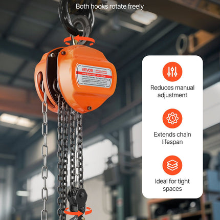 Hand Chain Hoist, 3 Ton Capacity, Manual Chain Block with Upgrade G80 Galvanized Chain, 3 m Lifting Height, Heavy Duty Pulley Hoist for Garage Warehouse Automotive Machinery, Orange