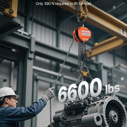 Hand Chain Hoist, 3 Ton Capacity, Manual Chain Block with Upgrade G80 Galvanized Chain, 6 m Lifting Height, Heavy Duty Pulley Hoist for Garage Warehouse Automotive Machinery, Orange