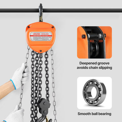 Hand Chain Hoist, 3 Ton Capacity, Manual Chain Block with Upgrade G80 Galvanized Chain, 6 m Lifting Height, Heavy Duty Pulley Hoist for Garage Warehouse Automotive Machinery, Orange