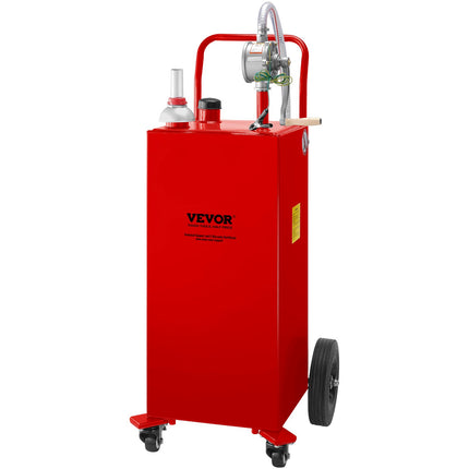 114L Fuel Caddy, Gas Storage Tank & 4 Wheels, with Manuel Transfer Pump, Gasoline Diesel Fuel Container for Cars, Lawn Mowers, ATVs, Boats, More, Red