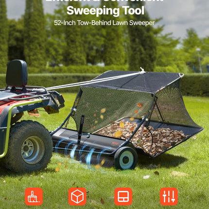 26.7 cm Tow Behind Lawn Sweeper, 26 cu.ft. Large Yard Sweeper, Adjustable Sweeping Height, Heavy Duty Leaf & Grass Collector with Dumping Rope, Pull Behind Sweepers for Debris Grass Clippings
