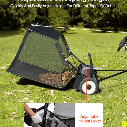 26.7 cm Tow Behind Lawn Sweeper, 26 cu.ft. Large Yard Sweeper, Adjustable Sweeping Height, Heavy Duty Leaf & Grass Collector with Dumping Rope, Pull Behind Sweepers for Debris Grass Clippings