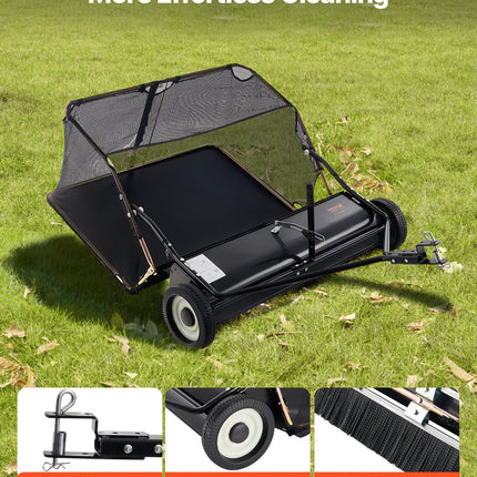 26.7 cm Tow Behind Lawn Sweeper, 26 cu.ft. Large Yard Sweeper, Adjustable Sweeping Height, Heavy Duty Leaf & Grass Collector with Dumping Rope, Pull Behind Sweepers for Debris Grass Clippings