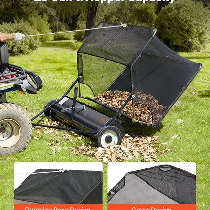 26.7 cm Tow Behind Lawn Sweeper, 26 cu.ft. Large Yard Sweeper, Adjustable Sweeping Height, Heavy Duty Leaf & Grass Collector with Dumping Rope, Pull Behind Sweepers for Debris Grass Clippings