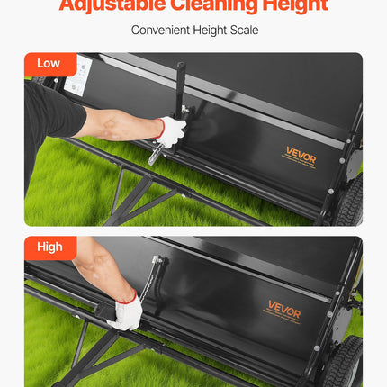 Tow Behind Lawn Sweeper, 122cm Pull Behind Yard Sweeper, 26 cu. ft Hopper Bag Capacity, Leaf & Grass Collector with Dumping Rope, Adjustable Sweeping Height, Garden Sweepers for Lawn Farm