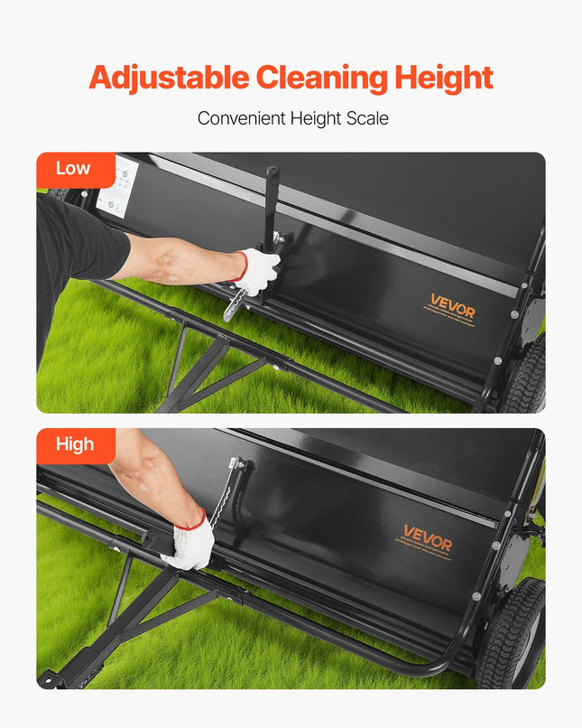 Tow Behind Lawn Sweeper, 122cm Pull Behind Yard Sweeper, 26 cu. ft Hopper Bag Capacity, Leaf & Grass Collector with Dumping Rope, Adjustable Sweeping Height, Garden Sweepers for Lawn Farm
