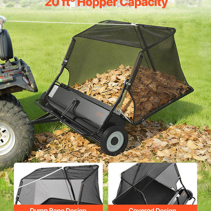 Tow Behind Lawn Sweeper, 122cm Pull Behind Yard Sweeper, 26 cu. ft Hopper Bag Capacity, Leaf & Grass Collector with Dumping Rope, Adjustable Sweeping Height, Garden Sweepers for Lawn Farm