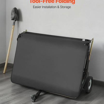 Tow Behind Lawn Sweeper, 122cm Pull Behind Yard Sweeper, 26 cu. ft Hopper Bag Capacity, Leaf & Grass Collector with Dumping Rope, Adjustable Sweeping Height, Garden Sweepers for Lawn Farm