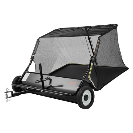 Tow Behind Lawn Sweeper, 122cm Pull Behind Yard Sweeper, 26 cu. ft Hopper Bag Capacity, Leaf & Grass Collector with Dumping Rope, Adjustable Sweeping Height, Garden Sweepers for Lawn Farm