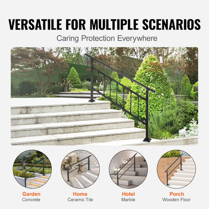 Outdoor Handrail 165LBS Load Handrail Outdoor Stairs Aluminum Stair Handrail 152 x 89.5 cm Outdoor Stair Railing Transitional Range from 0 to 30° Staircase Handrail Fits 4-5 Steps with Screw Kit