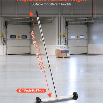 Magnetic Sweeper with Wheels, 43 cm, 4.5 kg Load Capacity, Lightweight Magnetic Pickup Sweeper with Adjustable Handle, Pick Up Nails and Screws, Easy Cleanup for Garages, Roofing Projects