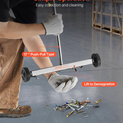 Magnetic Sweeper with Wheels, 43 cm, 4.5 kg Load Capacity, Lightweight Magnetic Pickup Sweeper with Adjustable Handle, Pick Up Nails and Screws, Easy Cleanup for Garages, Roofing Projects