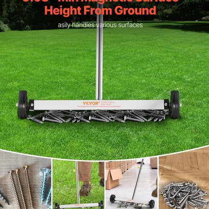 Magnetic Sweeper with Wheels, 43 cm, 4.5 kg Load Capacity, Lightweight Magnetic Pickup Sweeper with Adjustable Handle, Pick Up Nails and Screws, Easy Cleanup for Garages, Roofing Projects