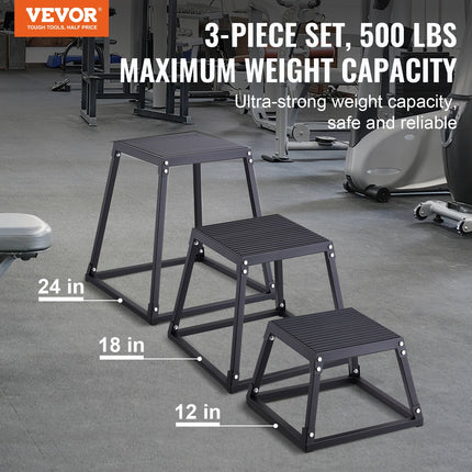 Plyometric Jump Boxes, 12/18/24 Inch Plyo Box, Platform and Jumping Agility Box, Anti-Slip Fitness Exercise Step Up Box Set for Home Gym Training, Conditioning Strength Training, Black