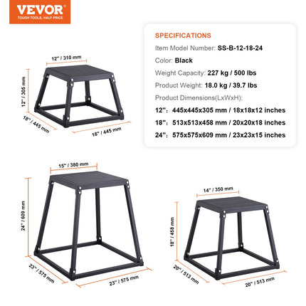 Plyometric Jump Boxes, 12/18/24 Inch Plyo Box, Platform and Jumping Agility Box, Anti-Slip Fitness Exercise Step Up Box Set for Home Gym Training, Conditioning Strength Training, Black