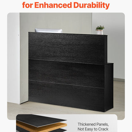 Reception Desk, 1400 x 800 x 1200 mm L-Shaped Front Counter Table, Office Reception Counter with Drawer Keyboard Tray and Storage Cabinet, for Checkout, Lobby, Beauty Salon & Office, Black