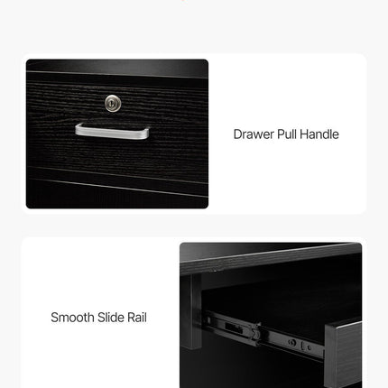 Reception Desk, 1400 x 800 x 1200 mm L-Shaped Front Counter Table, Office Reception Counter with Drawer Keyboard Tray and Storage Cabinet, for Checkout, Lobby, Beauty Salon & Office, Black