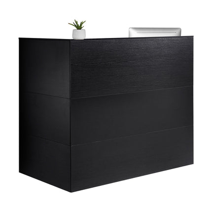 Reception Desk, 1400 x 800 x 1200 mm L-Shaped Front Counter Table, Office Reception Counter with Drawer Keyboard Tray and Storage Cabinet, for Checkout, Lobby, Beauty Salon & Office, Black
