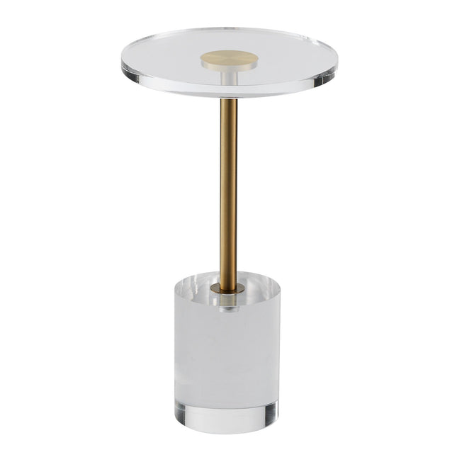Clear Acrylic End Table, Acrylic Side Table with a Solid Base, 11.9 x 11.9 inch Round Tabletop, 21.4 inch High, for Coffee, Drink, Food, Snack used in Living Room, Bedroom, and Study