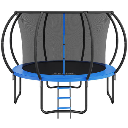 10FT Trampoline, 330 lbs Trampoline with Enclosure Net, Ladder, and Curved Pole, Heavy Duty Trampoline with Jumping Mat and Spring Cover Padding, Outdoor Recreational Trampolines for Kids Adults