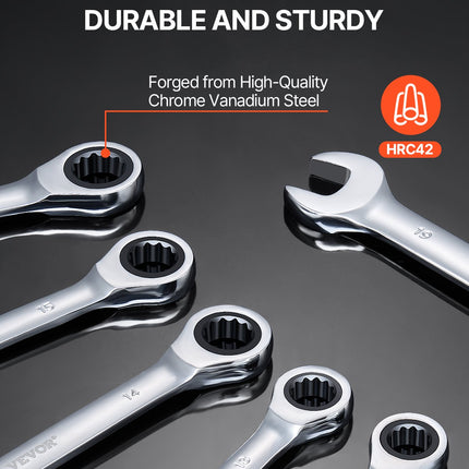 Combination Wrench Set 8-Piece Metric 8 mm to 19 mm with Organizer Rack