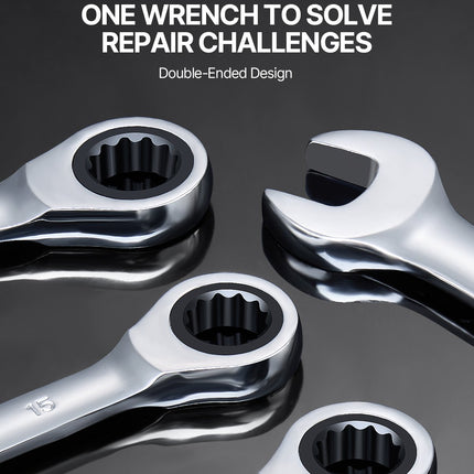 Combination Wrench Set 8-Piece Metric 8 mm to 19 mm with Organizer Rack