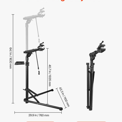 Bike Repair Stand, 38.56 kg Heavy-duty Bicycle Work Stand with 1035-1630 mm Adjustable Height & Magnetic Tool Tray, Foldable Bicycle Maintenance Rack, Shop Home Mechanics for Mountain & Road Bike