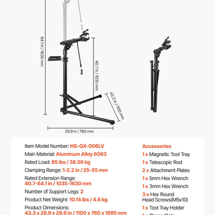 Bike Repair Stand, 38.56 kg Heavy-duty Bicycle Work Stand with 1035-1630 mm Adjustable Height & Magnetic Tool Tray, Foldable Bicycle Maintenance Rack, Shop Home Mechanics for Mountain & Road Bike
