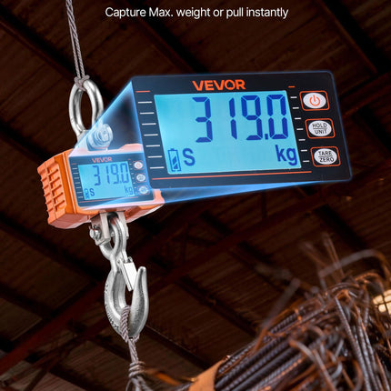 Digital Crane Scale, 4400 lbs/2000 kg Max Capacity, Heavy Duty Industrial Hanging Scale with Cast Aluminum Case & LCD Display, 500 g Division & 3 Unit Switch, Remote Control for Garage Factory