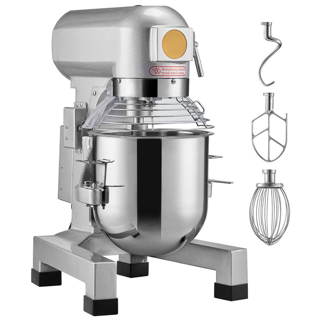 Commercial Food Mixer, 10L Commercial Stand Mixer with 3 Adjustable Speeds, 550W Dough Mixer with Stainless Steel Bowl and 3 Mixing Attachments, Ideal for Restaurant, Bakery, Pastry shop, Cafe