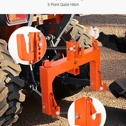 3-Point Quick Hitch with 2 in Receiver, 3000 Lbs Lift Capacity, 3-Pt Hitch with 5 Level Adjustable Bolt, Adaptation to Category 1 & 2 Tractor, Heavy Duty 3 Point Attachments, Orange