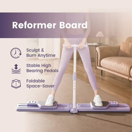 Multifunctional Pilates Reformer Board Foldable Leg Exercise Machine with Height Adjustable T-Handle Low Noise Home Fitness Equipment Strength Building